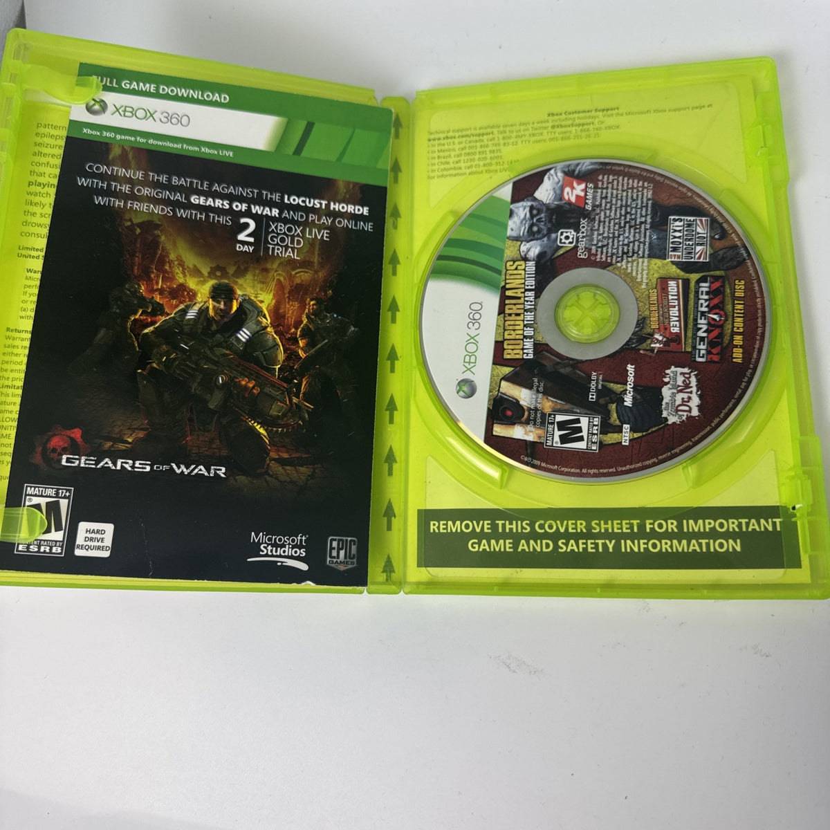 Gears of War video game case and disc for Microsoft Xbox 360 complete with manual in good condition.
