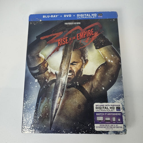 300 Rise of an Empire Blu-ray and DVD combo pack edition featuring original slipcover packaging.