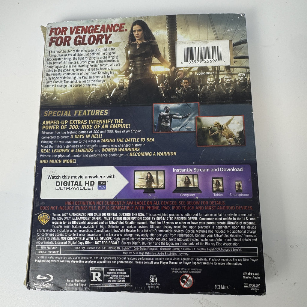 300 Rise of an Empire Blu-ray and DVD combo pack edition featuring original slipcover packaging.