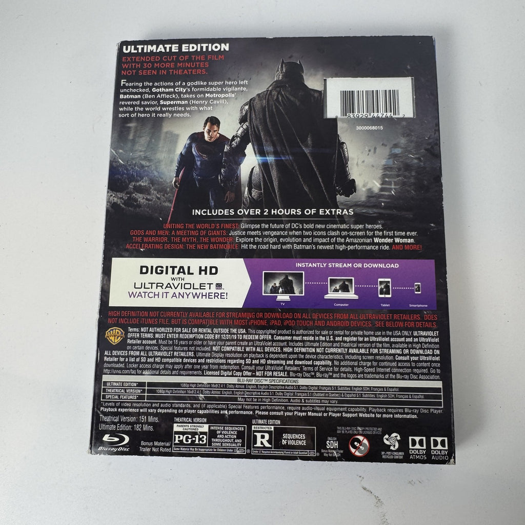 Batman v Superman Dawn of Justice Ultimate Edition Extended Cut Blu-ray and DVD media set cover