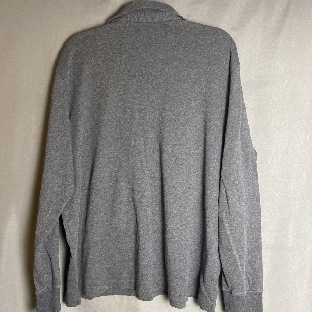 Lands' End men's traditional fit long sleeve cotton blend polo shirt in heather gray, size XL.