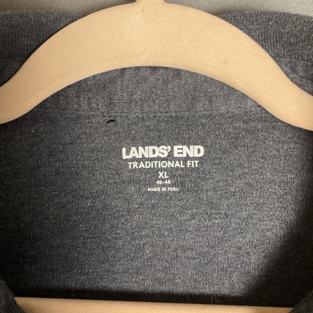 Lands' End men's traditional fit long sleeve cotton blend polo shirt in heather gray, size XL.