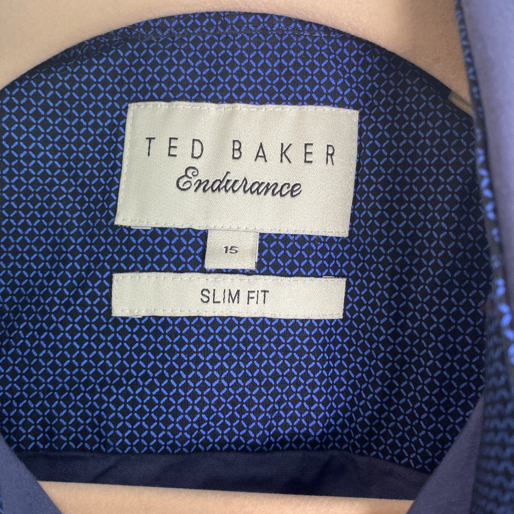 Ted Baker dark blue slim fit cotton dress shirt in size 15 with button-down collar