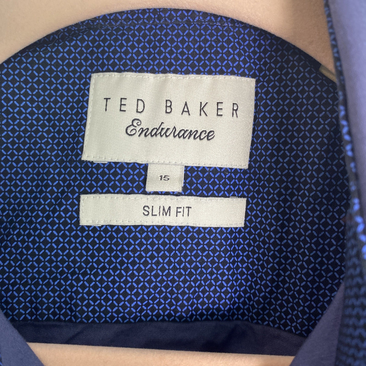 Ted Baker dark blue slim fit cotton dress shirt in size 15 with button-down collar