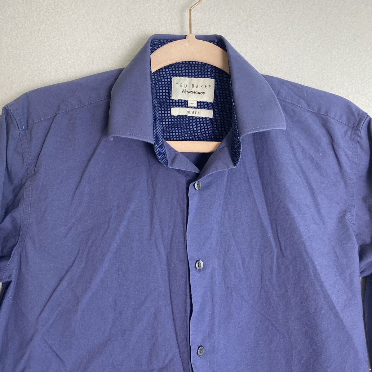 Ted Baker dark blue slim fit cotton dress shirt in size 15 with button-down collar