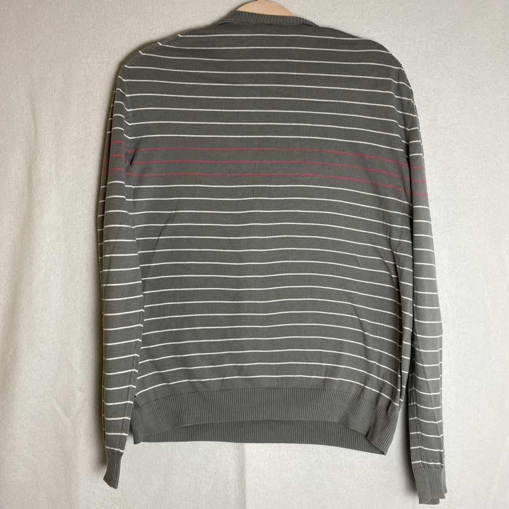 HUGO BOSS men's slim fit striped gray V-neck pullover sweater in size XL