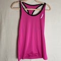 Reebok women's pink and black PlayDry racerback tank top with breast cancer ribbon graphic in size Medium.