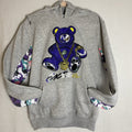 Screenshot Extra Bear men's pullover hoodie in heather gray with embroidered graphic and camo sleeve accents